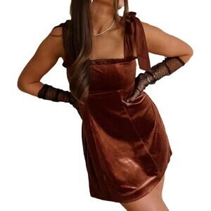 133. Danielle Bernstein Velvet Babydoll Mini Dress SZ L Brown Holiday Party 90s